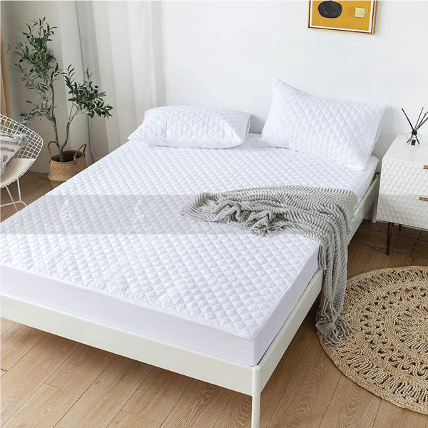 Quilted 100% Waterproof Mattress Cover For Double bed Fitted Mattress Protector Anti Sleep Bed Sheet - White