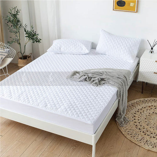 Quilted 100% Waterproof Mattress Cover For Double bed Fitted Mattress Protector Anti Sleep Bed Sheet - White